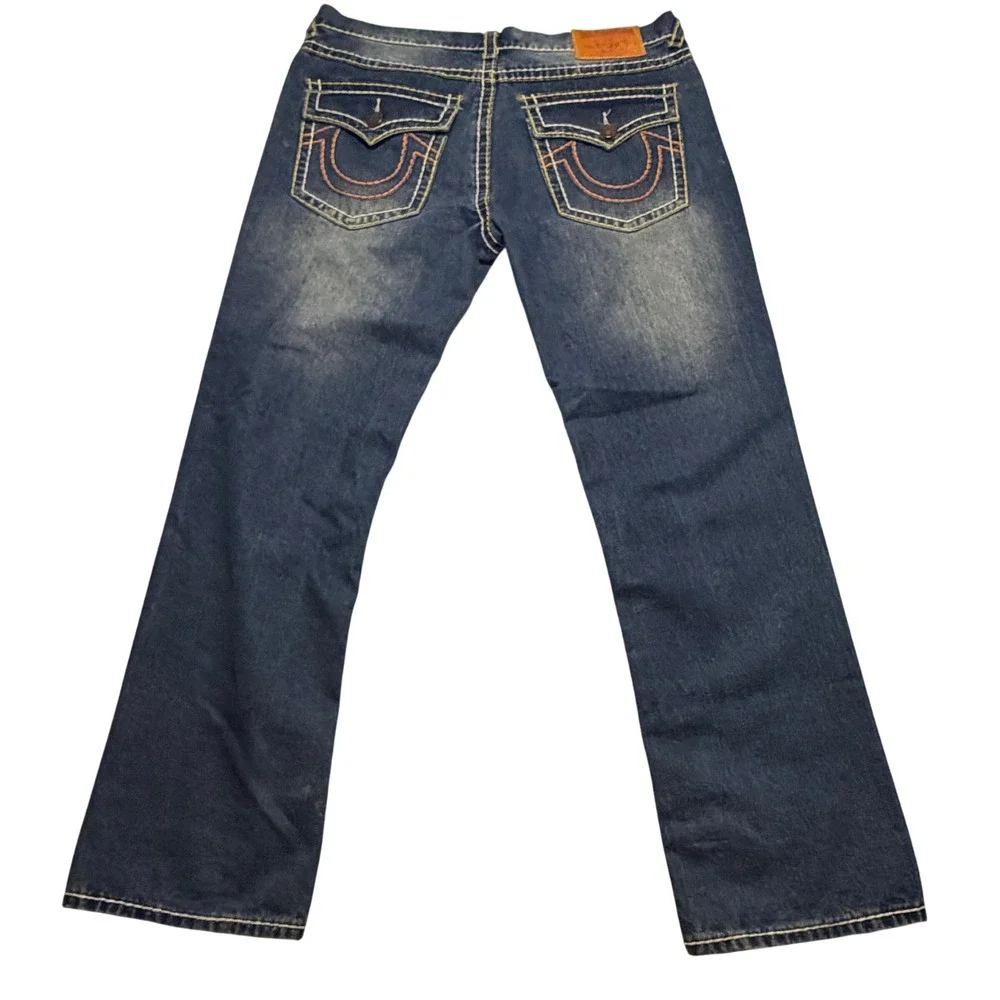 True Religion Ricky Straight Leg Jeans Mens 40x32 Blue Made in USA Rocker